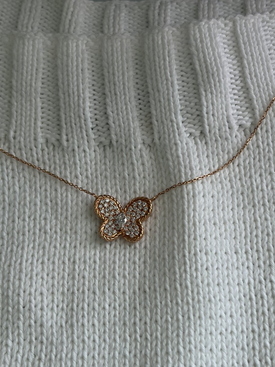 7887- Collier Papillon Vintage Or Rose Diamants-photo-2