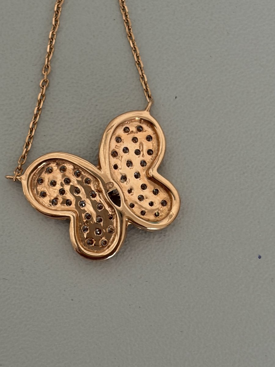 7887- Collier Papillon Vintage Or Rose Diamants-photo-3