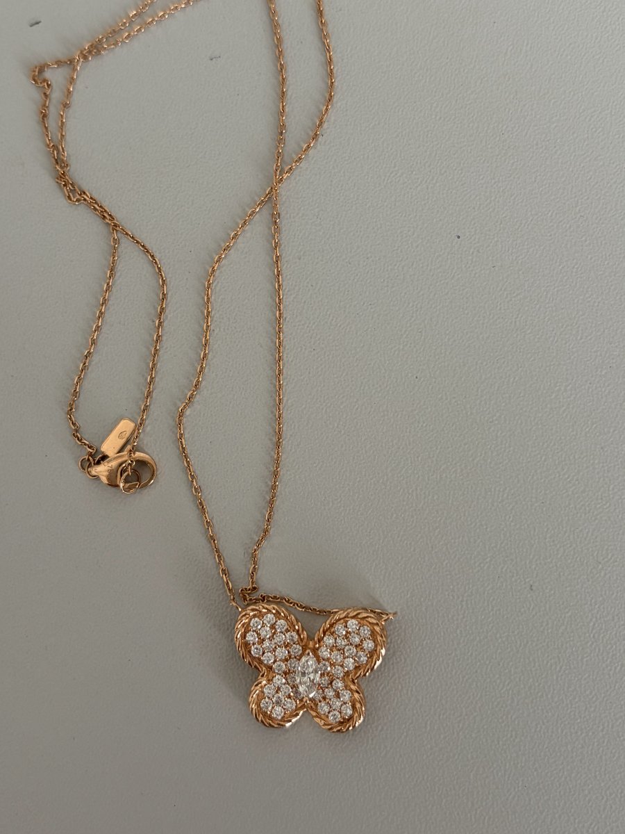 7887- Collier Papillon Vintage Or Rose Diamants-photo-4