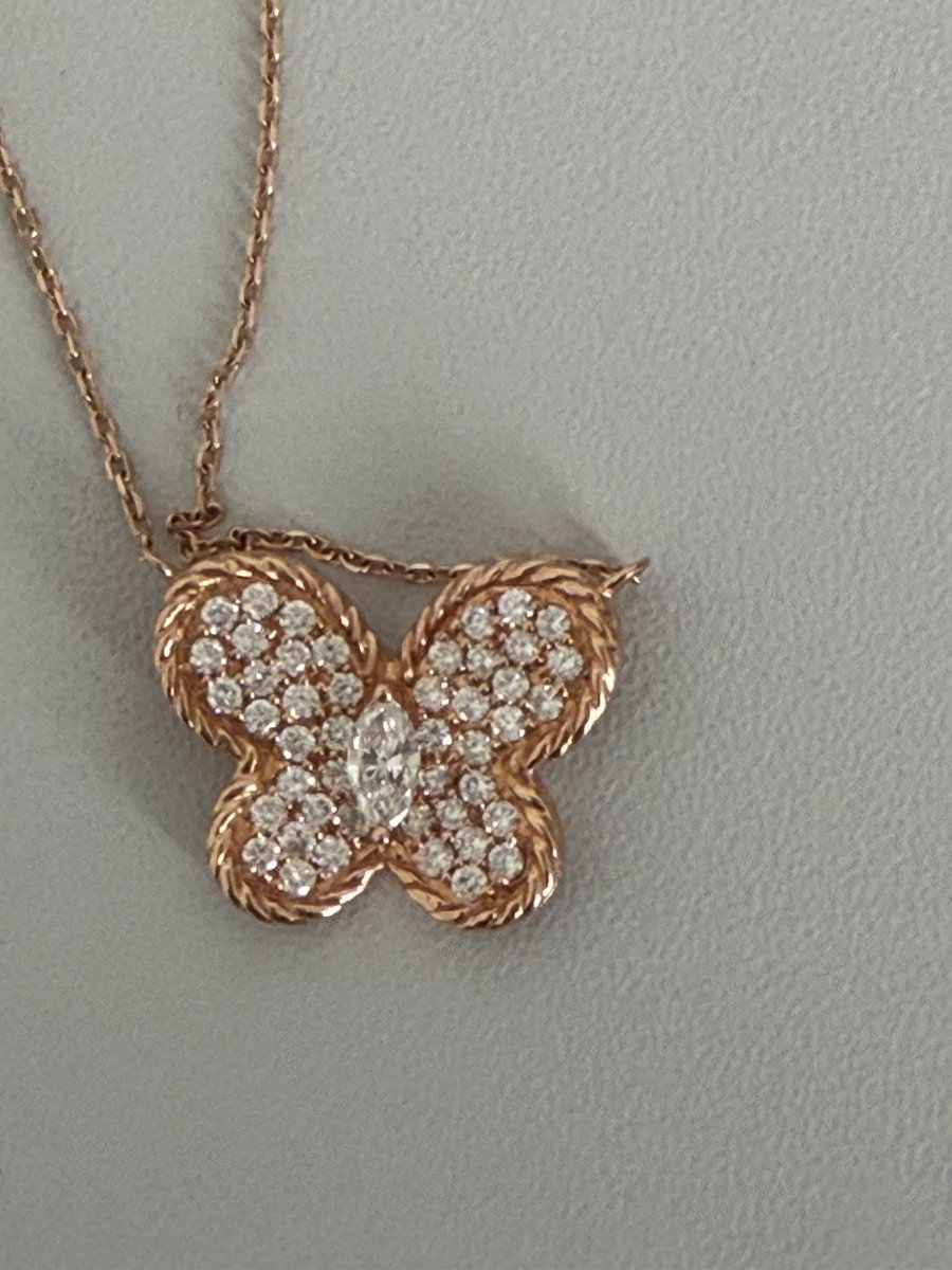 7887- Collier Papillon Vintage Or Rose Diamants