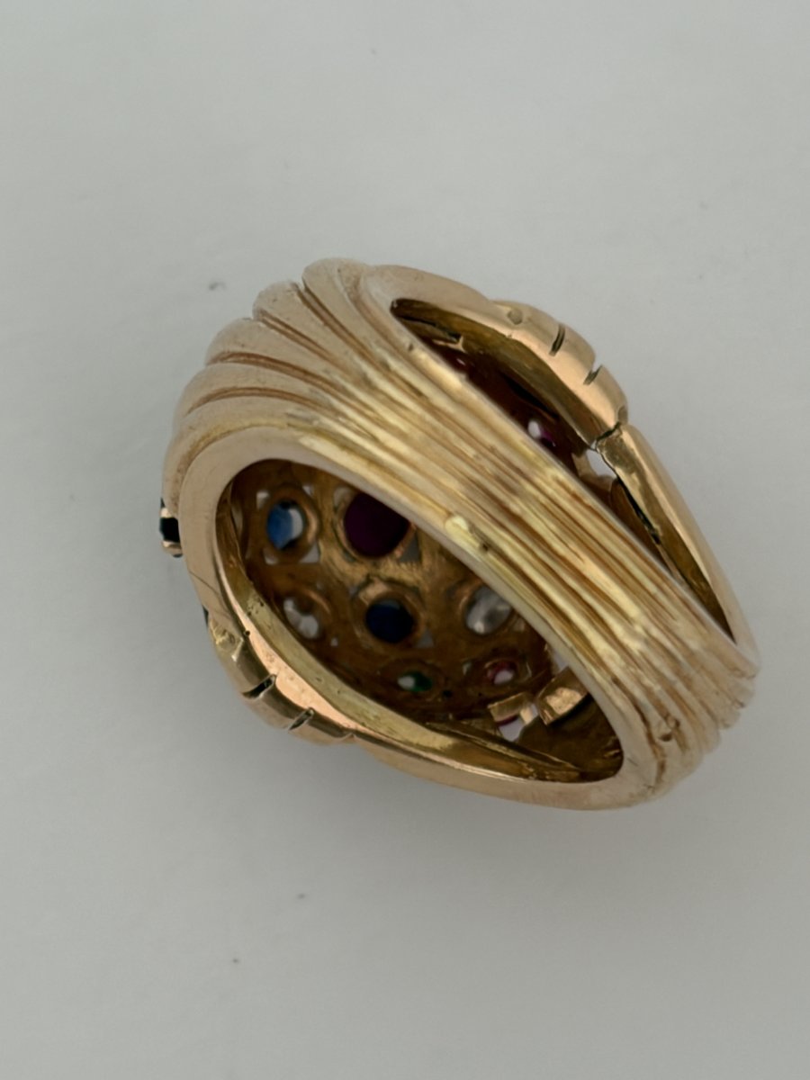 7906- Bague Dôme Vintage Or Jaune Pierres Précieuses-photo-3