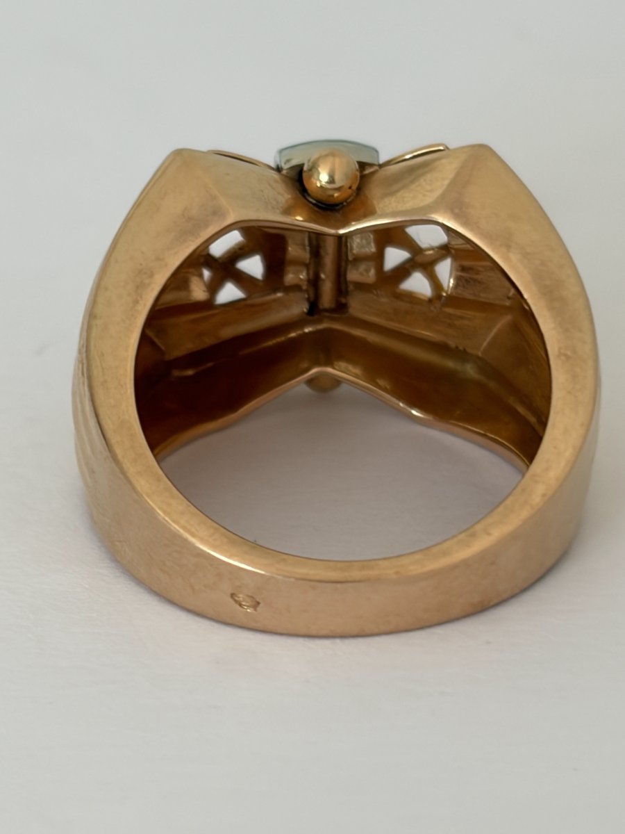 7909- Bague Tank Or Jaune Godronné Diamants-photo-1