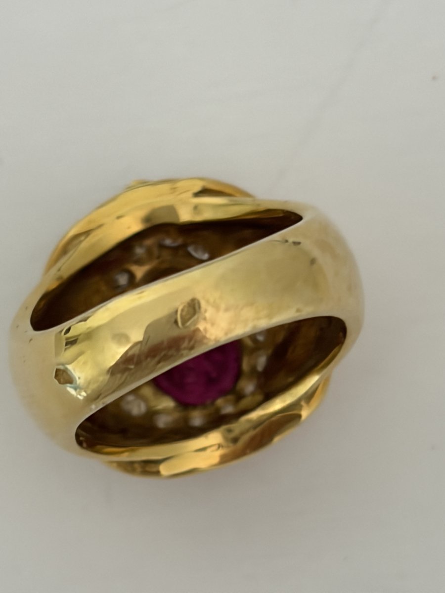 7912- Large Bague Or Jaune Tourmaline Rose Diamants-photo-3