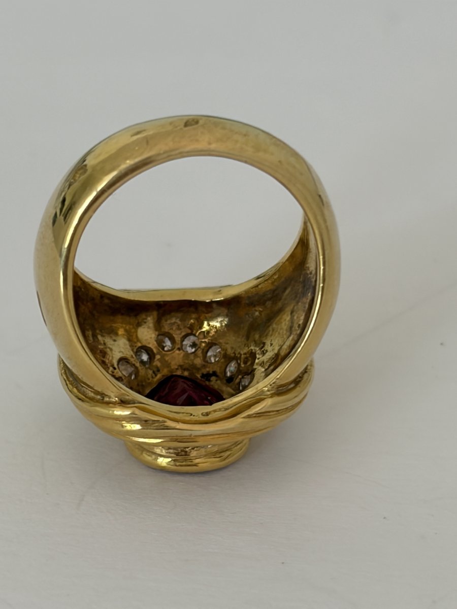 7912- Large Bague Or Jaune Tourmaline Rose Diamants-photo-4
