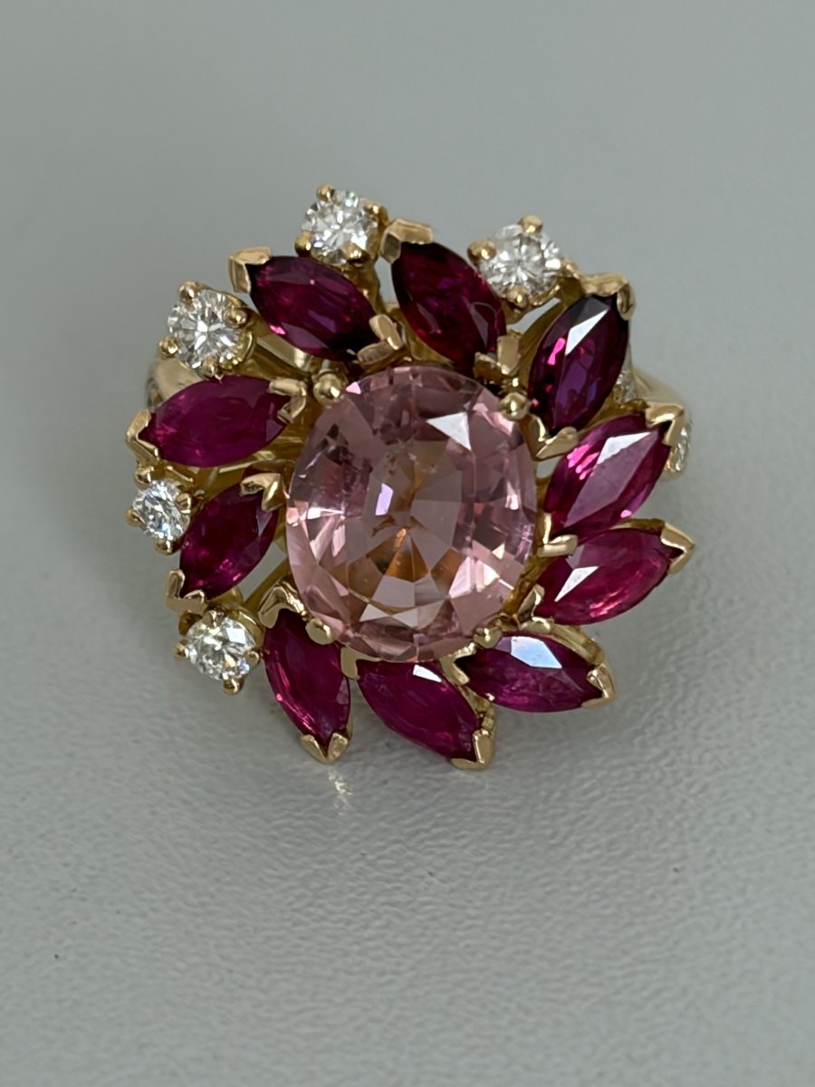 7925 - Yellow Gold Ring With Tourmaline, Ruby, And Diamonds
