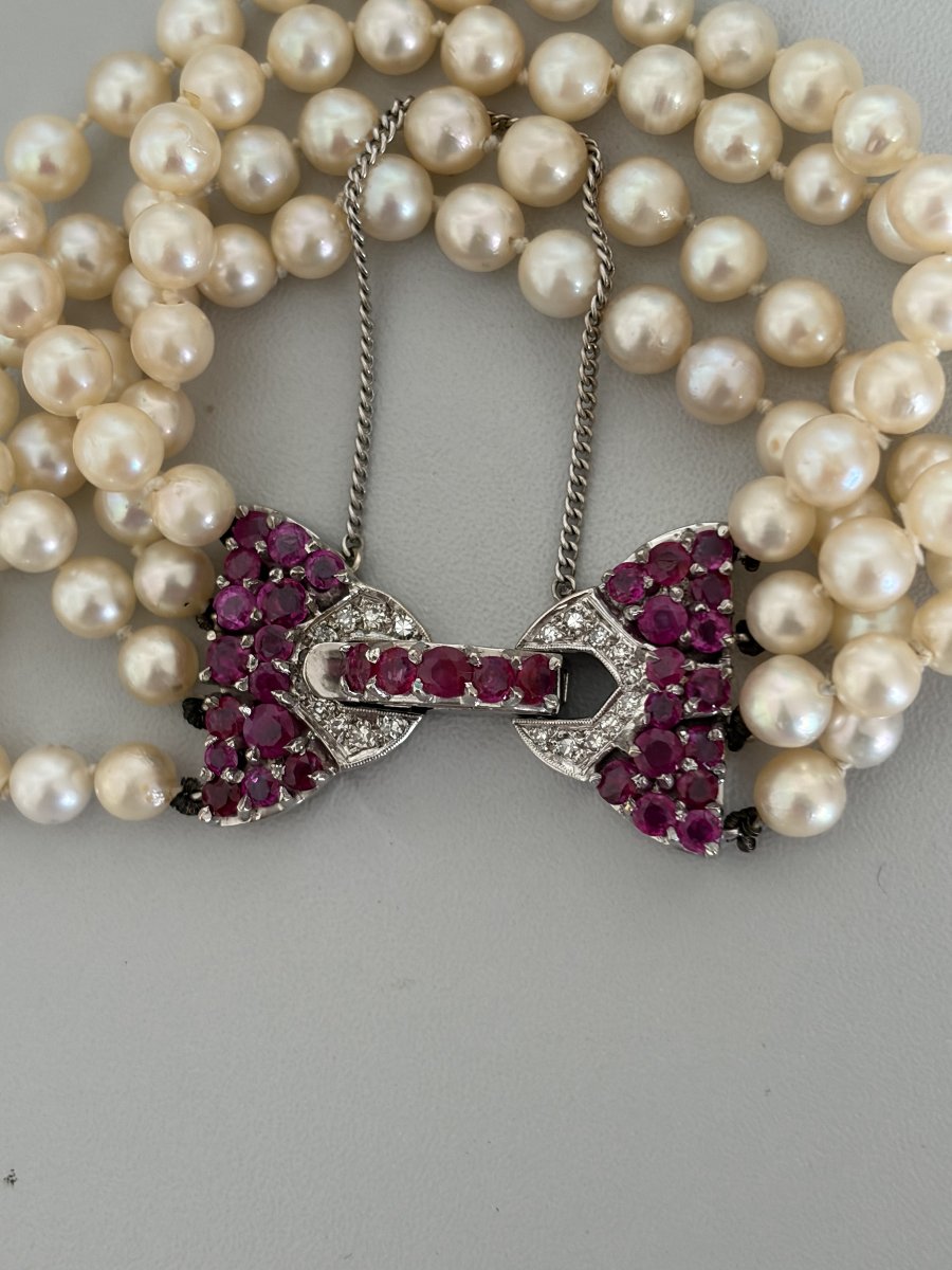 7927 - 4-strand Akoya Pearl Bracelet With Diamond And Ruby Clasp-photo-4