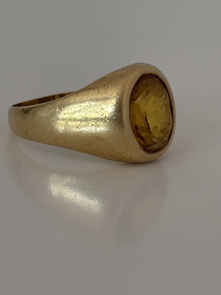 7733- Bague Chevalière Vintage Or Jaune Citrine-photo-3