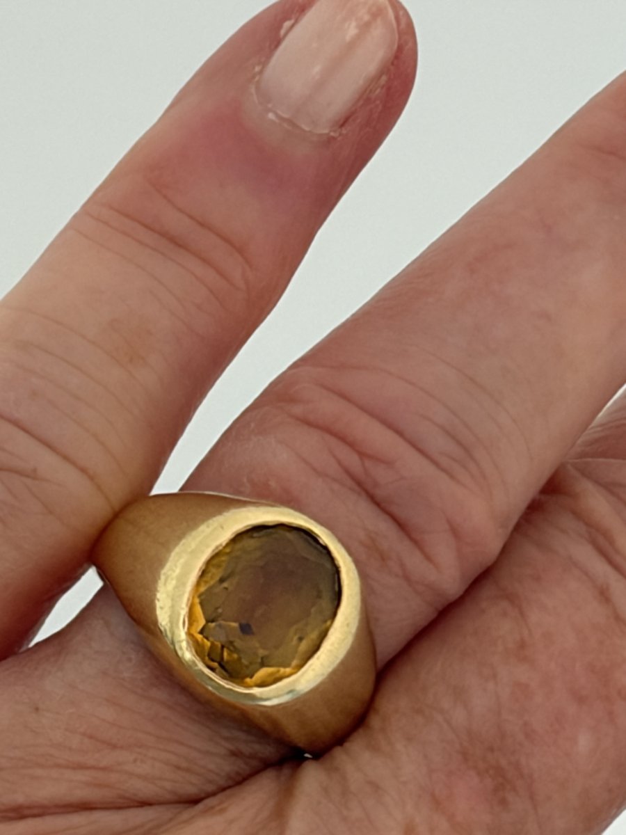 7733- Bague Chevalière Vintage Or Jaune Citrine-photo-1