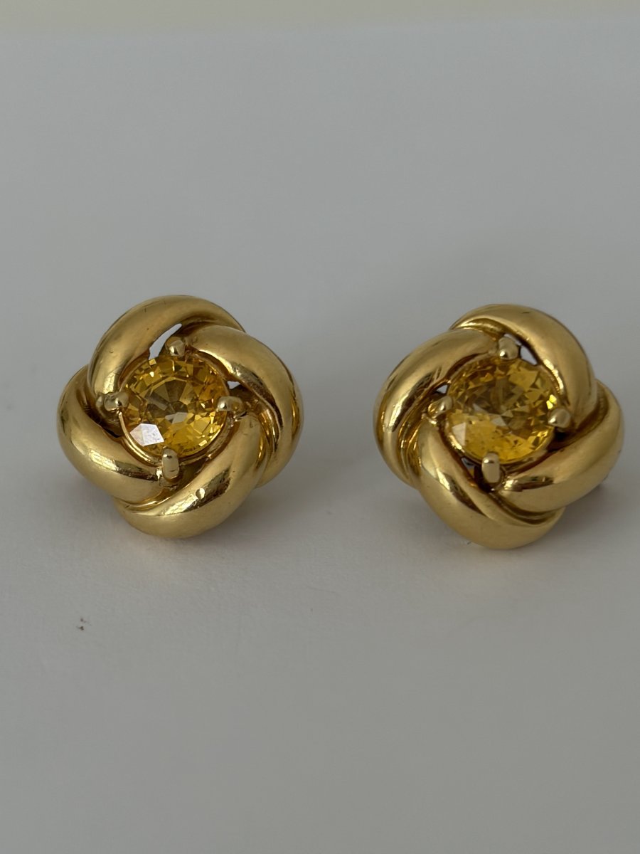 7734- Boucles d'Oreilles Vintage Or Jaune Saphirs Jaunes-photo-1