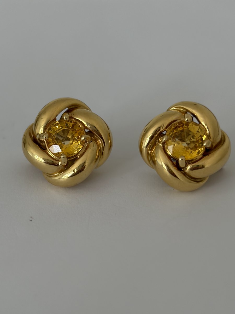 7734- Boucles d'Oreilles Vintage Or Jaune Saphirs Jaunes