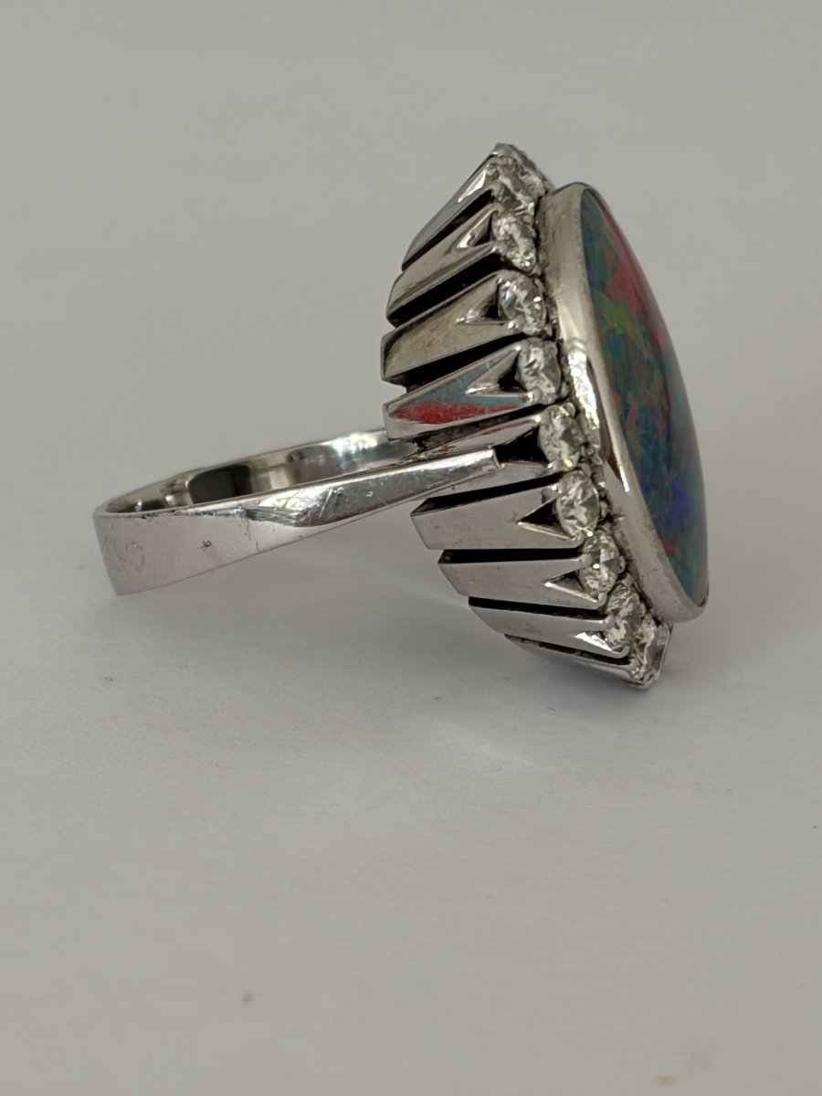 7750- Bague Vintage Or Gris Opale Diamants 2,20 ct-photo-1