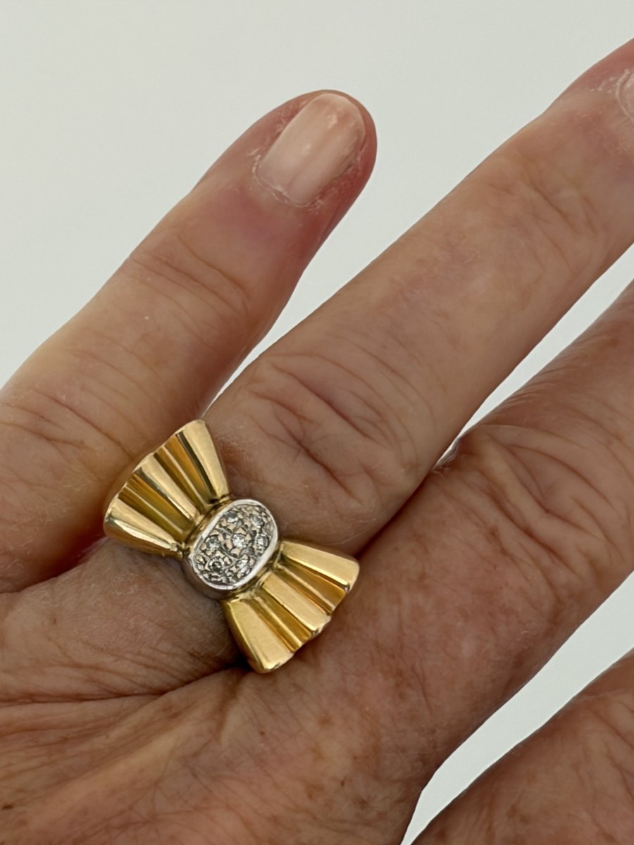 7771- Bague Nœud Or Jaune Diamants-photo-2