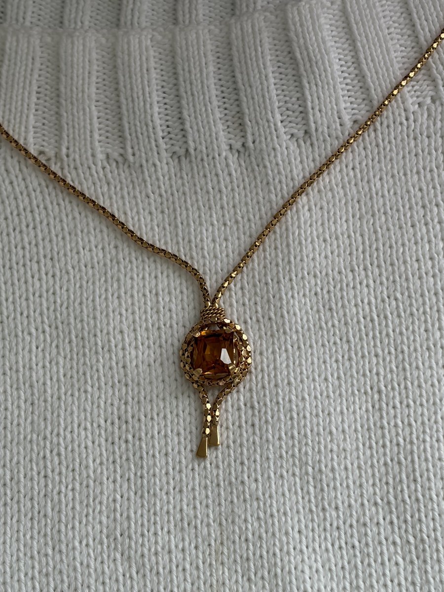 7773- Collier Passementerie Vintage Or Jaune Citrine-photo-2