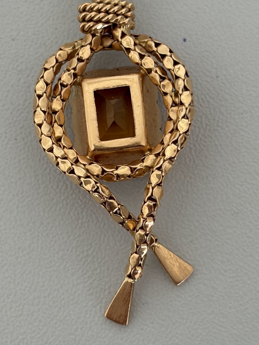 7773- Collier Passementerie Vintage Or Jaune Citrine-photo-3