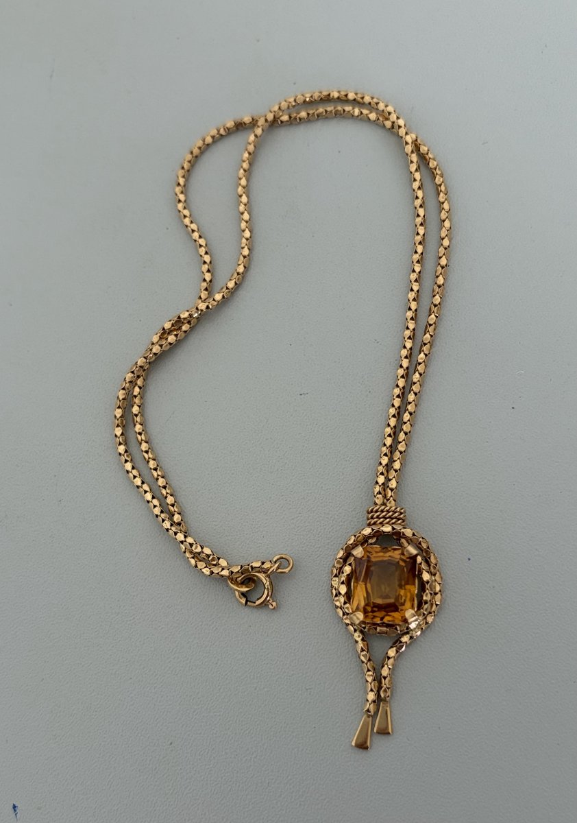7773- Collier Passementerie Vintage Or Jaune Citrine-photo-4