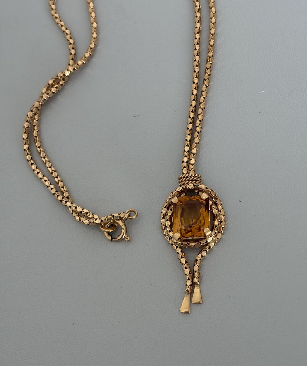 7773- Collier Passementerie Vintage Or Jaune Citrine