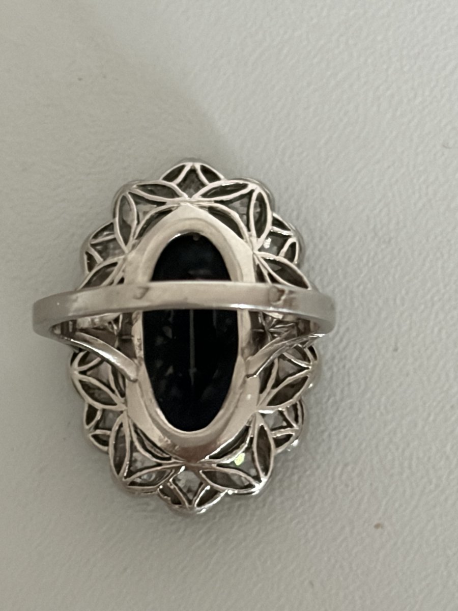 7780 - Vintage Platinum Ring With 4.00 Ct Sapphire And Diamonds-photo-3