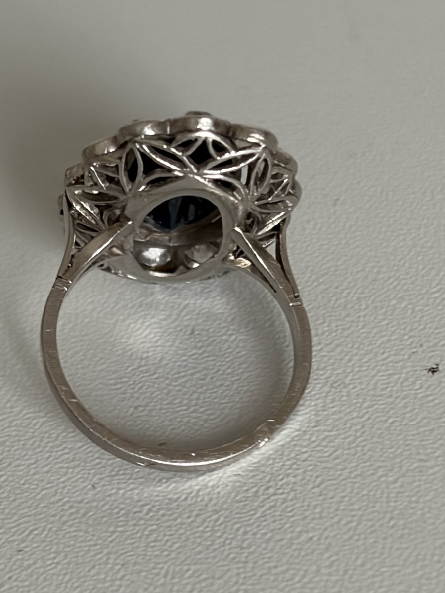7780 - Vintage Platinum Ring With 4.00 Ct Sapphire And Diamonds-photo-4