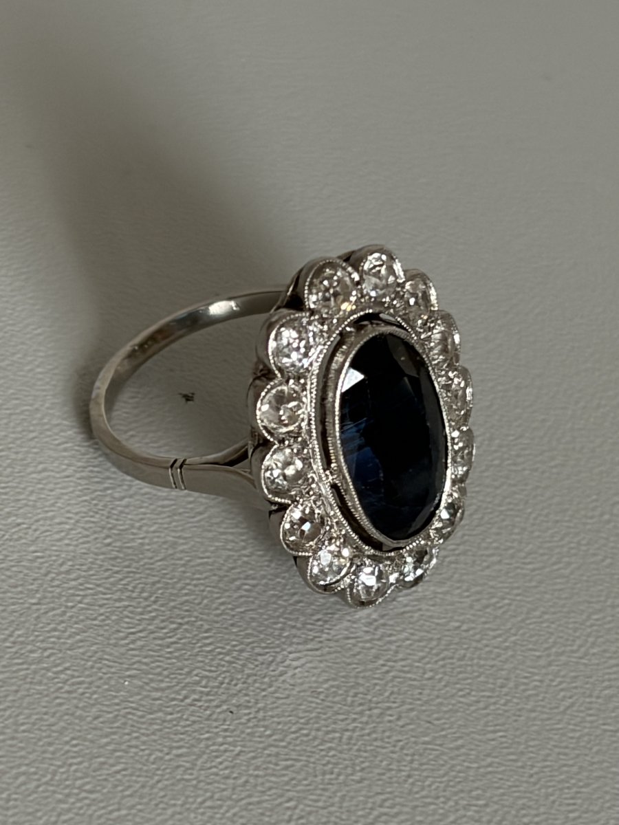 7780 - Vintage Platinum Ring With 4.00 Ct Sapphire And Diamonds-photo-1