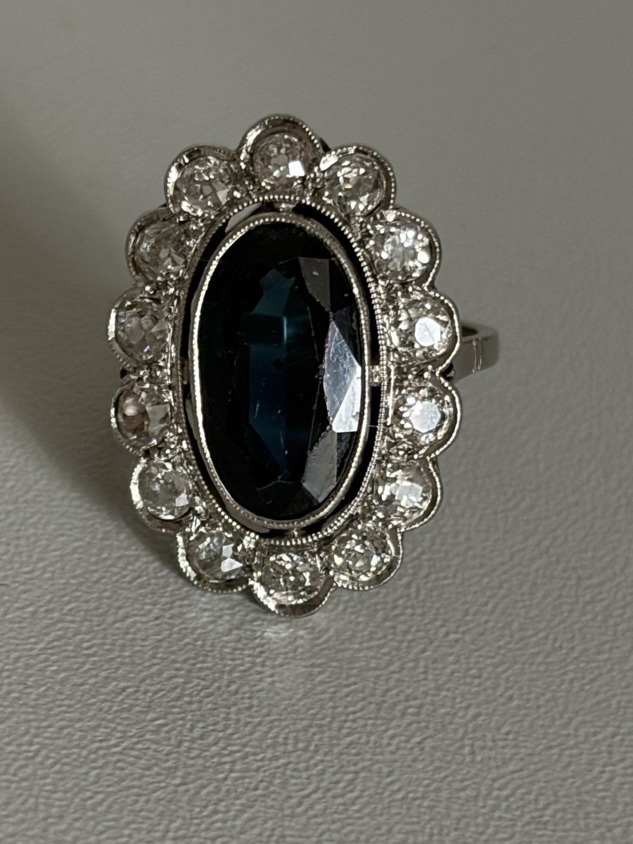 7780 - Vintage Platinum Ring With 4.00 Ct Sapphire And Diamonds-photo-2