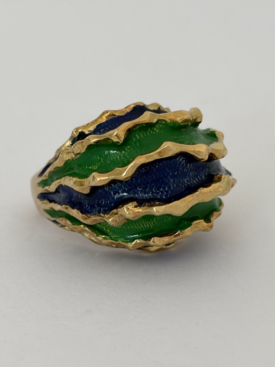 7786 - Large Vintage Yellow Gold Enamel Dome Ring-photo-2