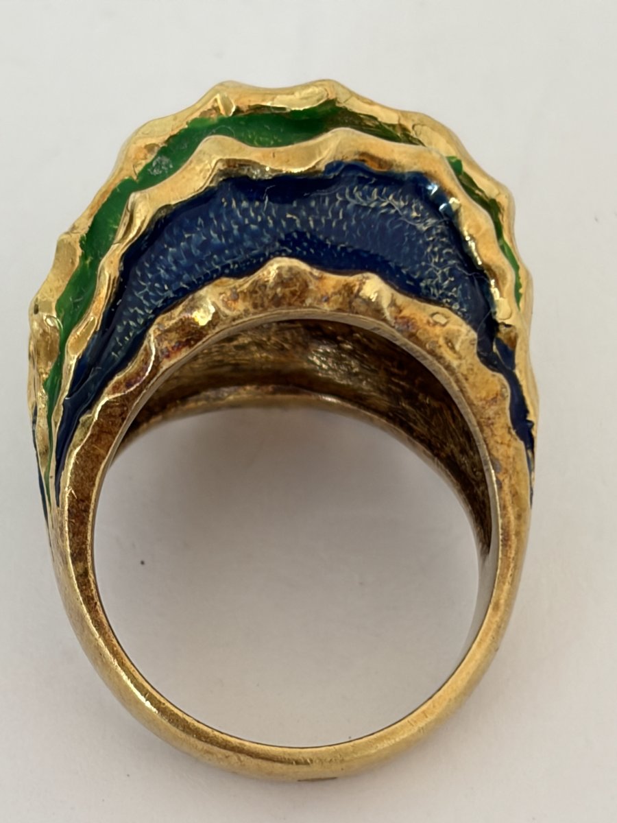 7786 - Large Vintage Yellow Gold Enamel Dome Ring-photo-3