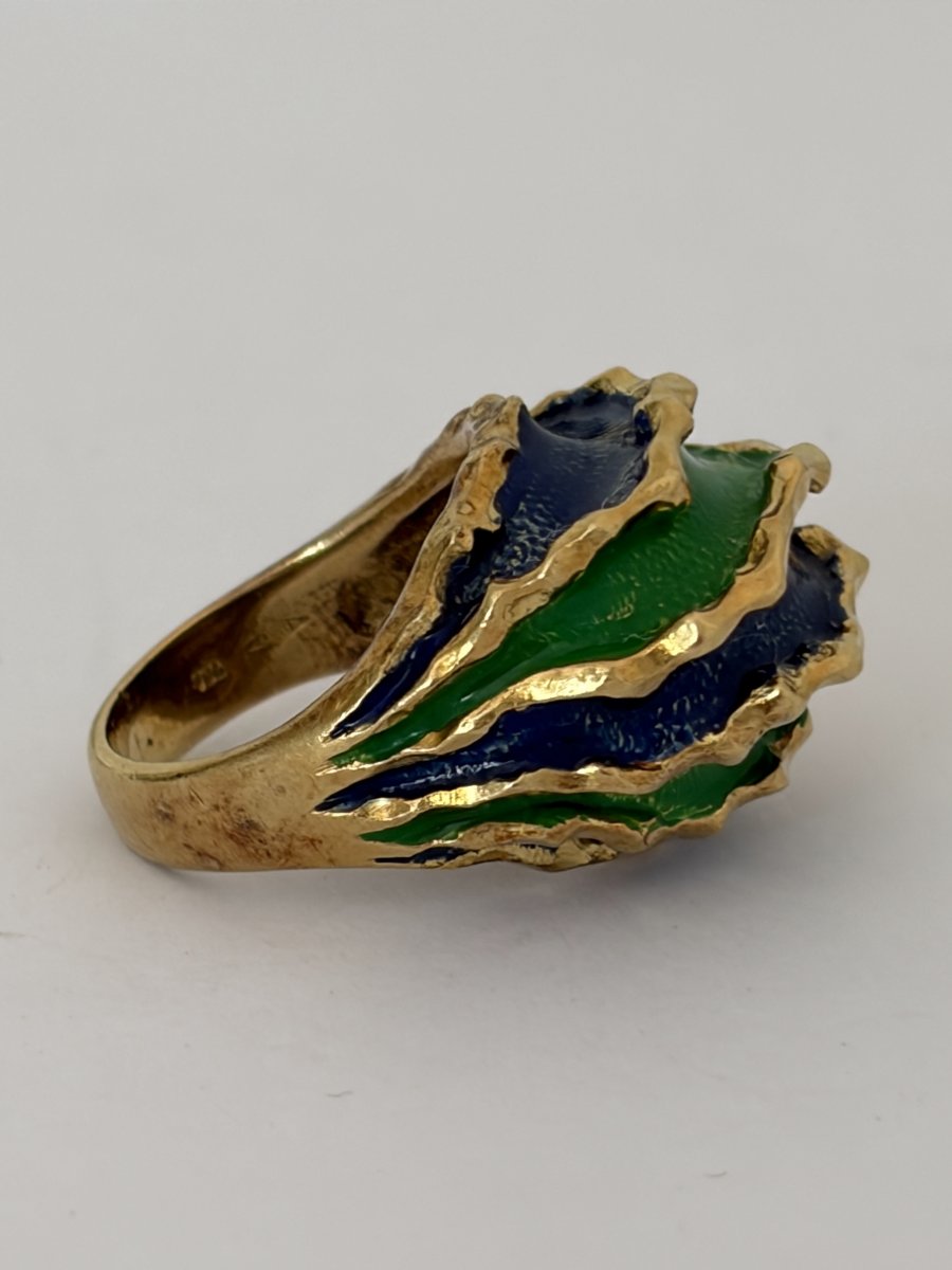 7786 - Large Vintage Yellow Gold Enamel Dome Ring-photo-2