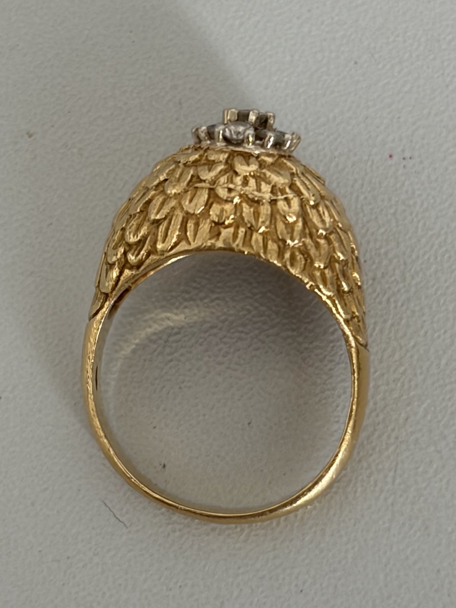 7787- Bague Dôme Vintage Or Jaune Diamants-photo-2