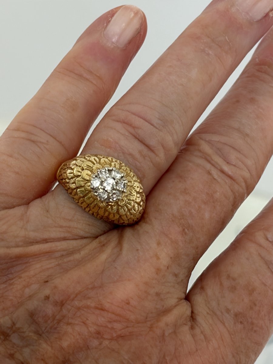 7787- Bague Dôme Vintage Or Jaune Diamants-photo-4