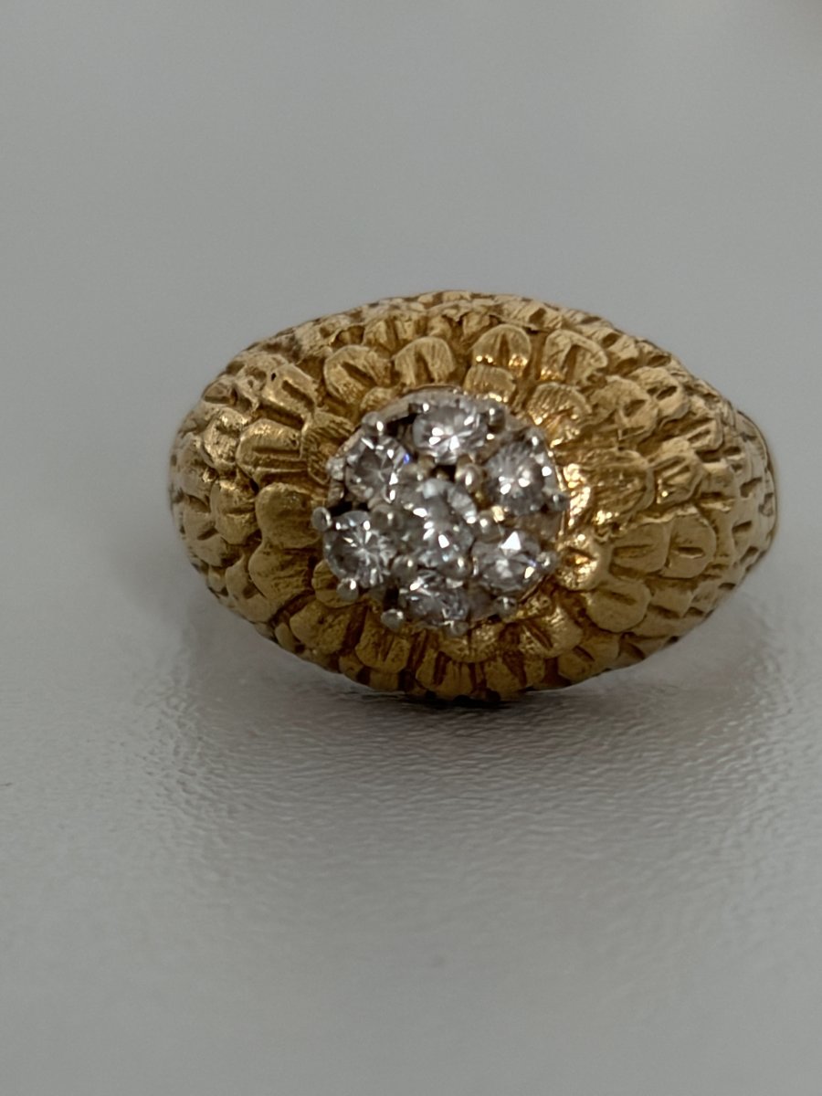 7787- Bague Dôme Vintage Or Jaune Diamants