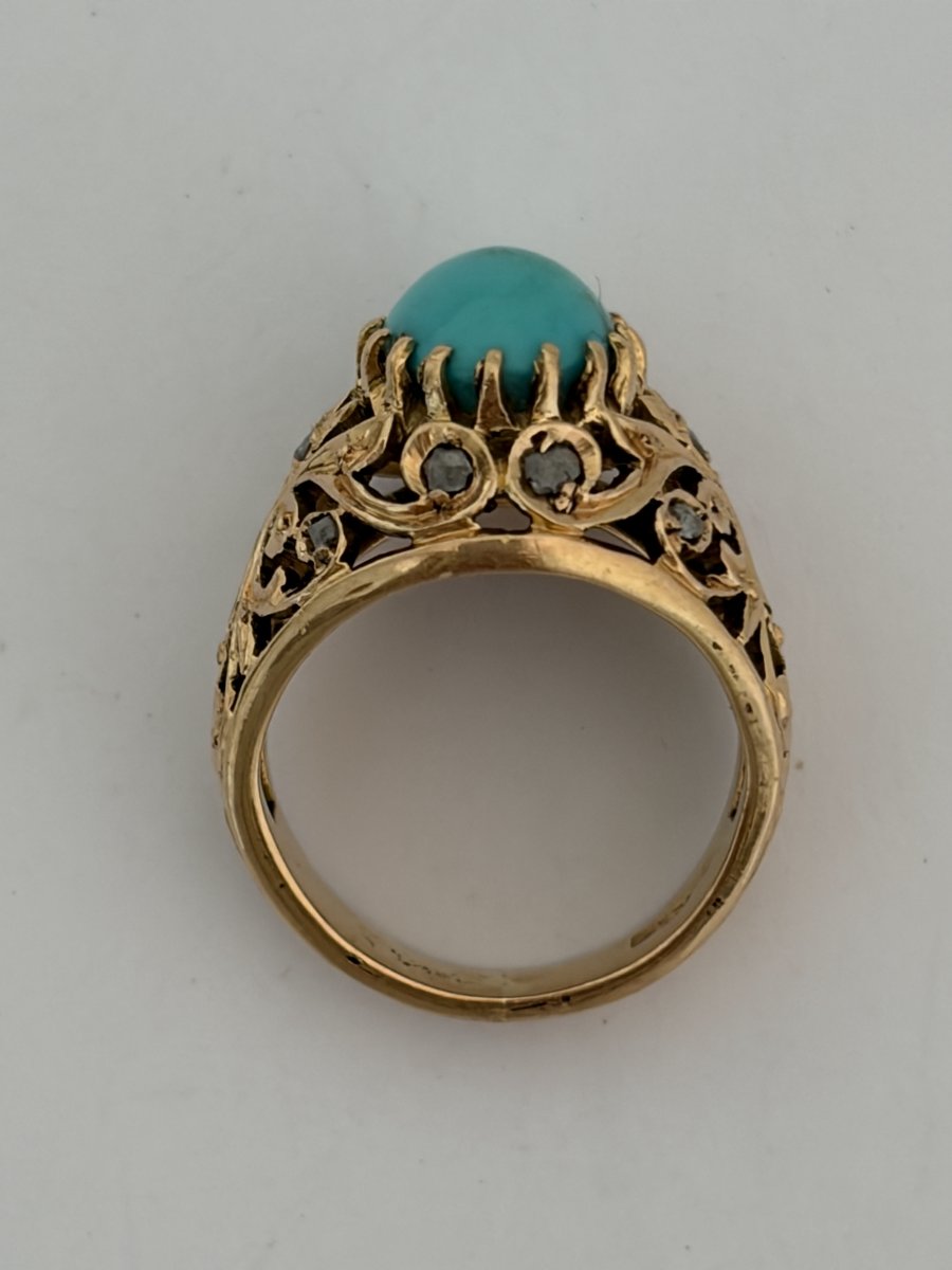 7788 - Vintage Rose Gold Dome Ring With Turquoise And Diamonds-photo-4