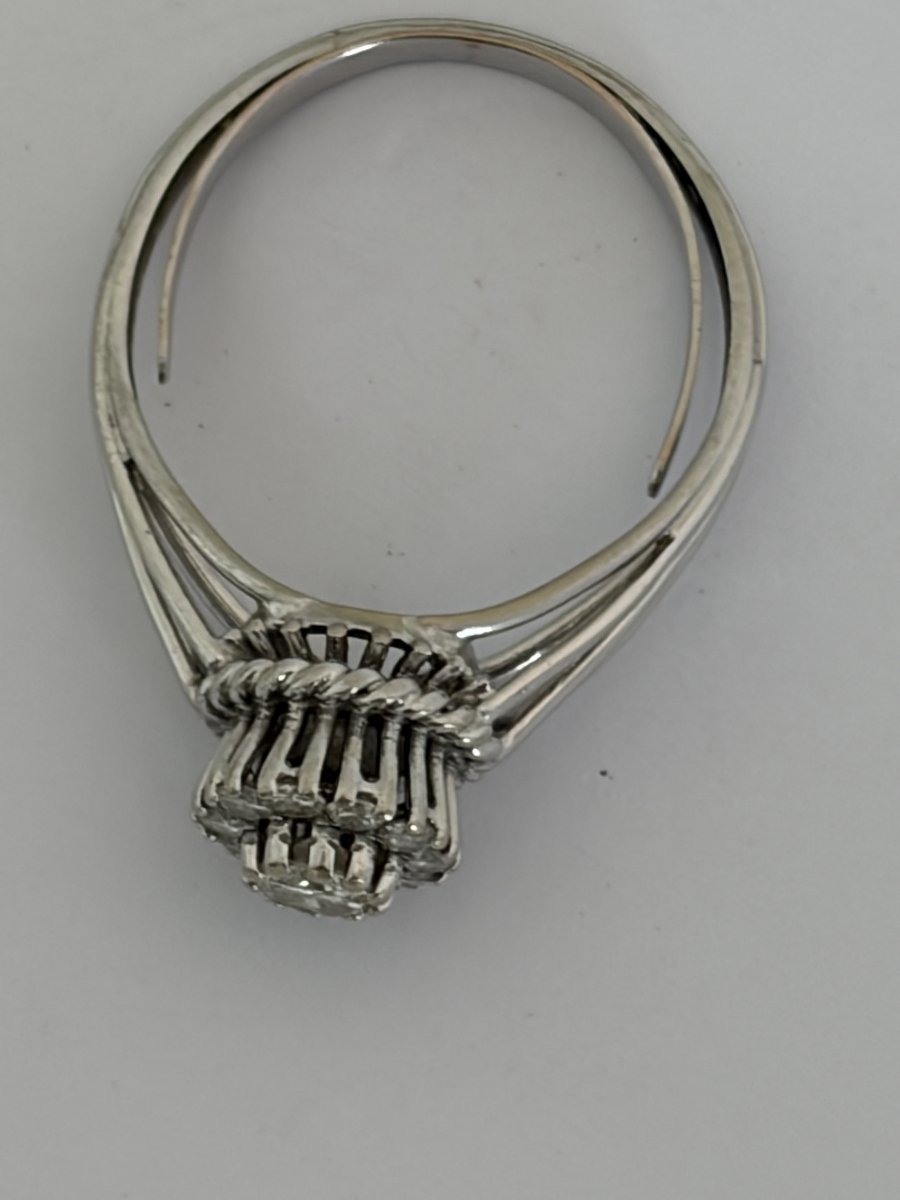 7790- Bague Fleur Vintage Or Gris Diamants-photo-4