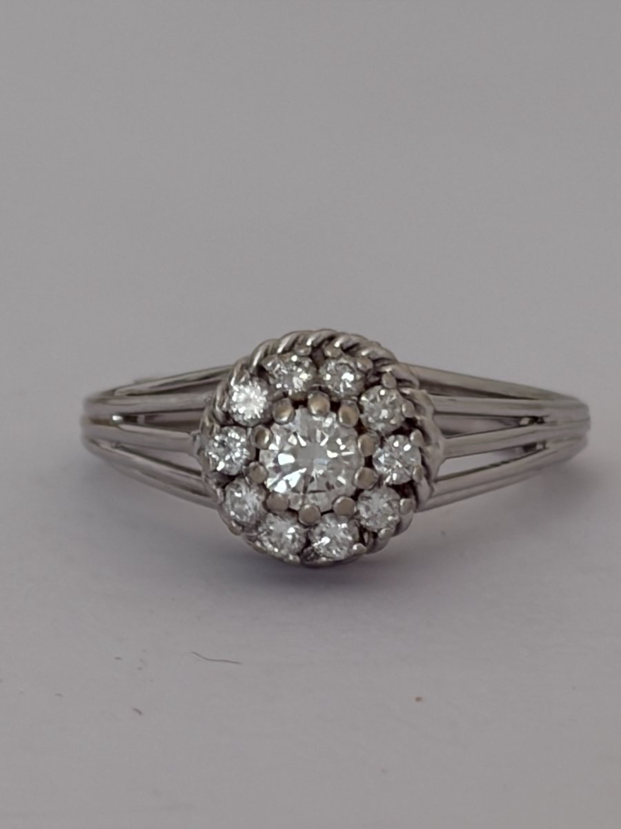7790- Bague Fleur Vintage Or Gris Diamants