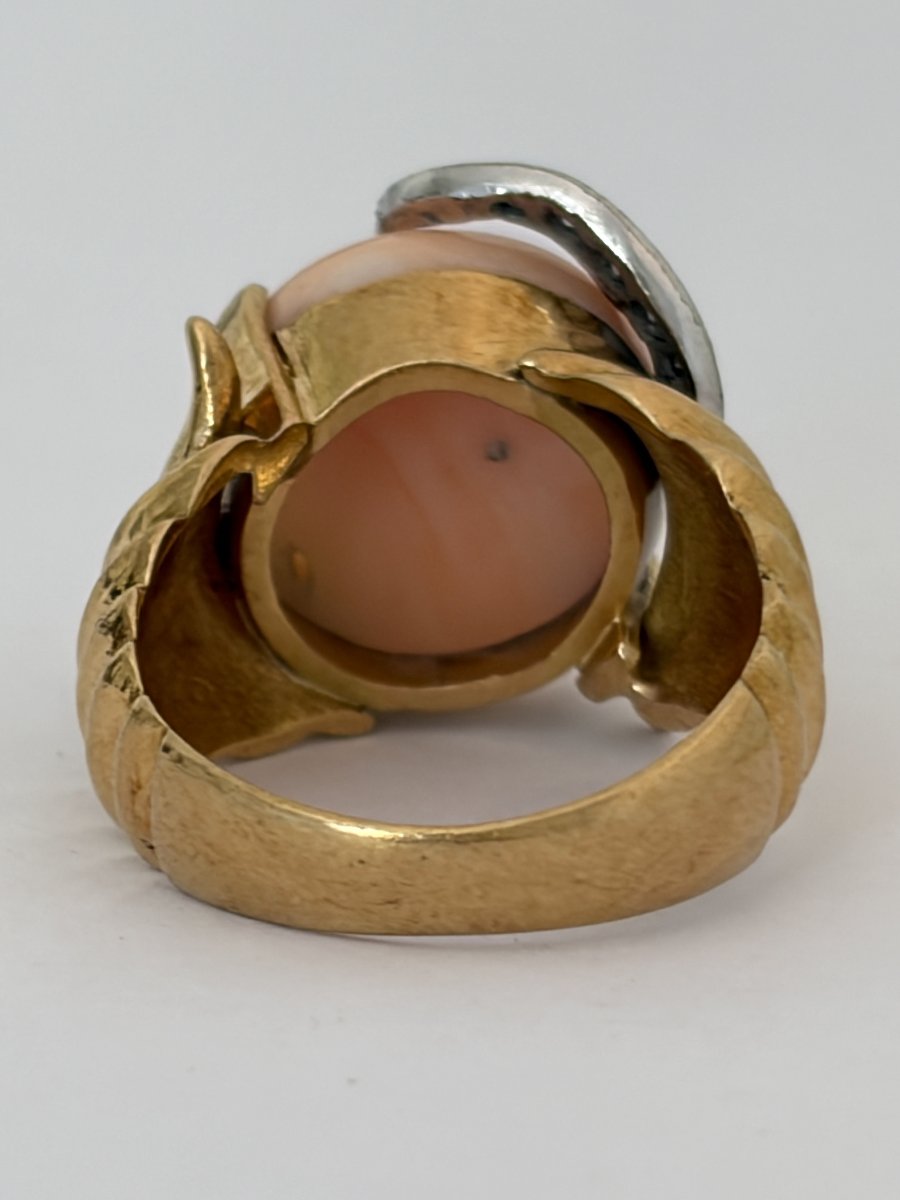 7792- Bague Vintage Or Jaune Corail Diamants-photo-4
