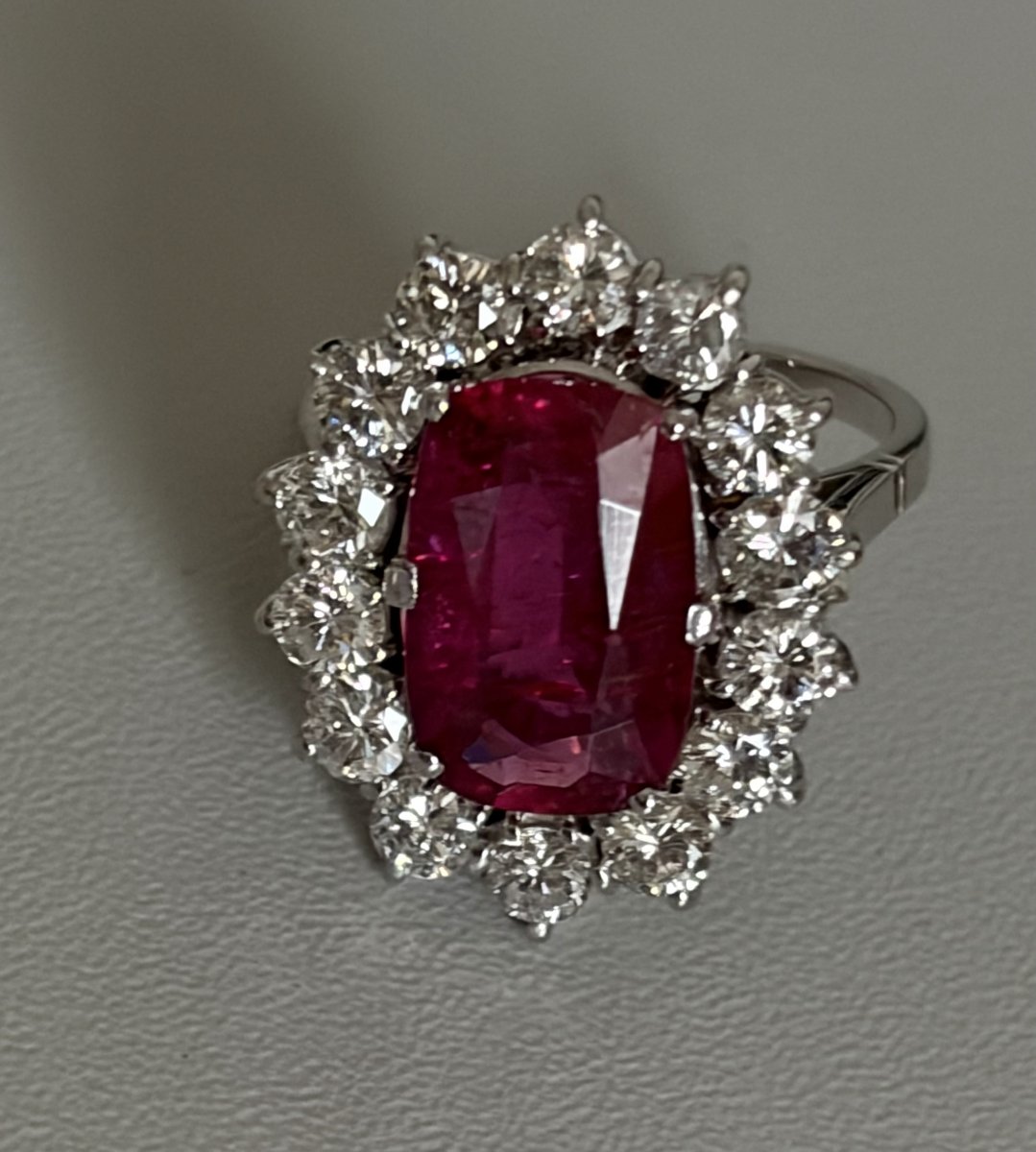 7795 - Vintage Platinum Marguerite Ring With Rubellite And Diamonds-photo-3