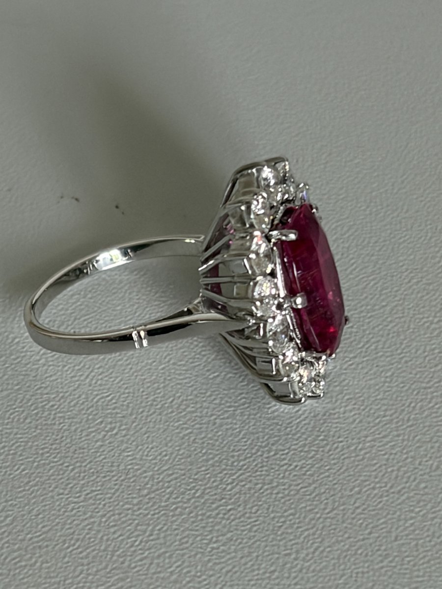 7795 - Vintage Platinum Marguerite Ring With Rubellite And Diamonds-photo-4