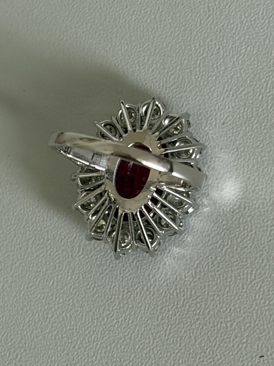 7795 - Vintage Platinum Marguerite Ring With Rubellite And Diamonds-photo-3