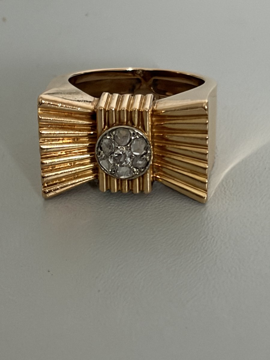 7797- Bague Tank Or Jaune Diamants