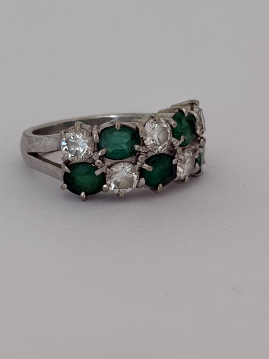 7800- Bague Vintage Or Gris Emeraudes Diamants-photo-3