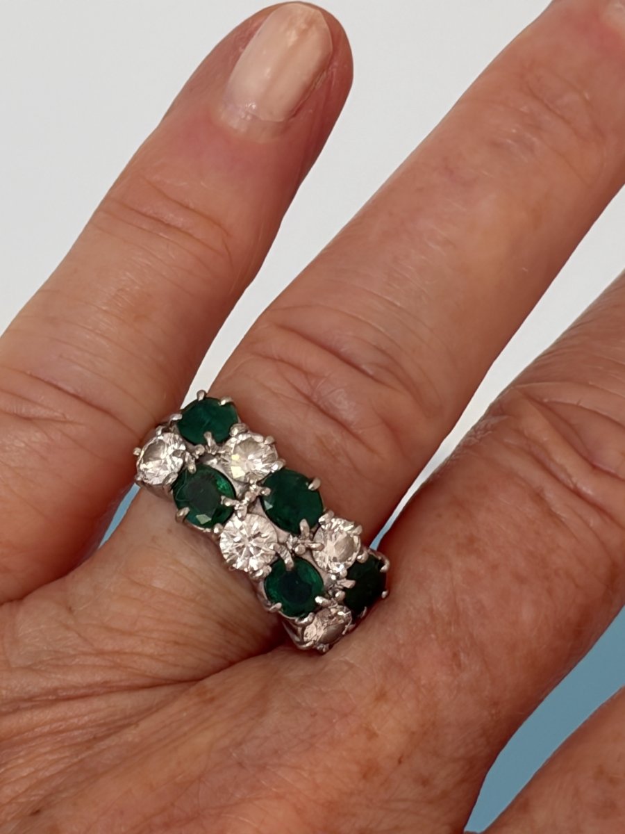 7800- Bague Vintage Or Gris Emeraudes Diamants-photo-4