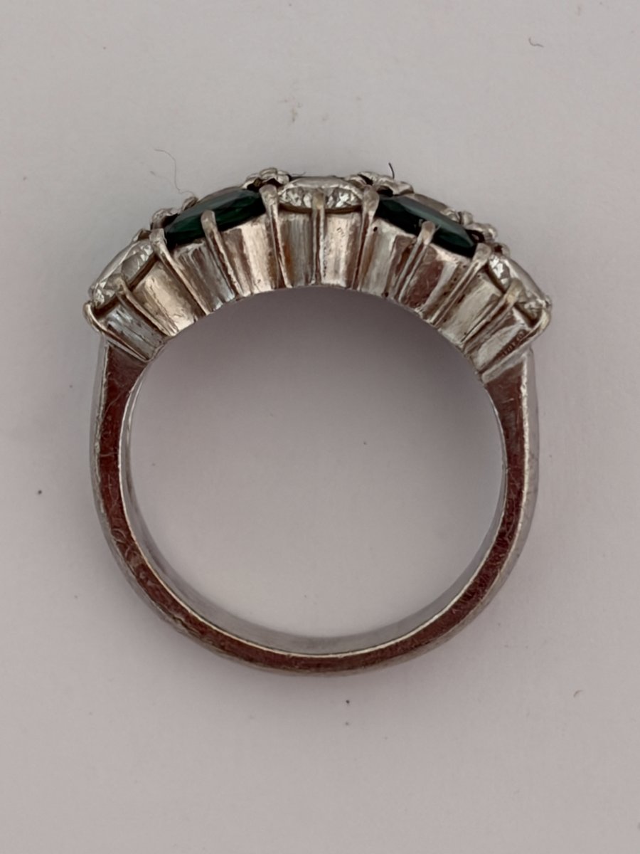 7800- Bague Vintage Or Gris Emeraudes Diamants-photo-1