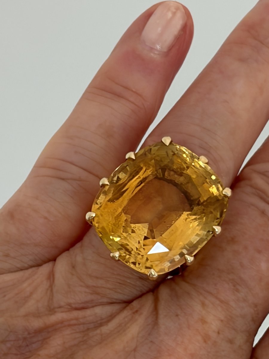 7804 - Large Vintage Yellow Gold Citrine Ring, 30.00 Ct-photo-1