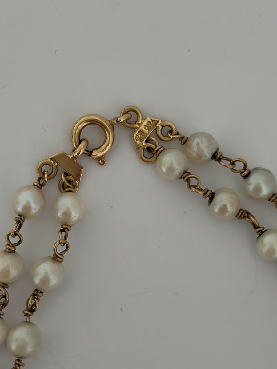 7805- Bracelet 2 Rangs Or Jaune Perles Akoya-photo-4