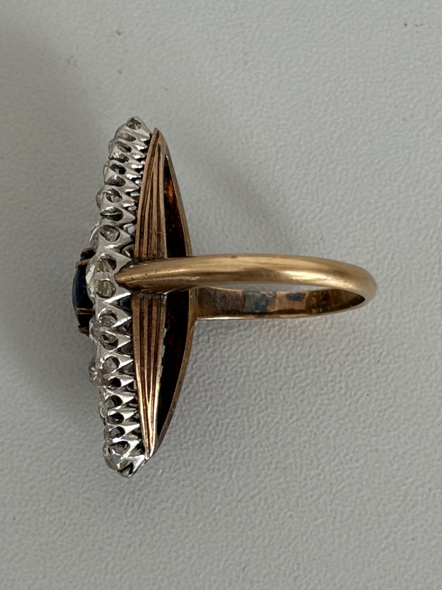 7818 - Yellow Gold Marquise Ring With Unheated Sapphire And Certified Diamonds, 2.50 Ct-photo-4