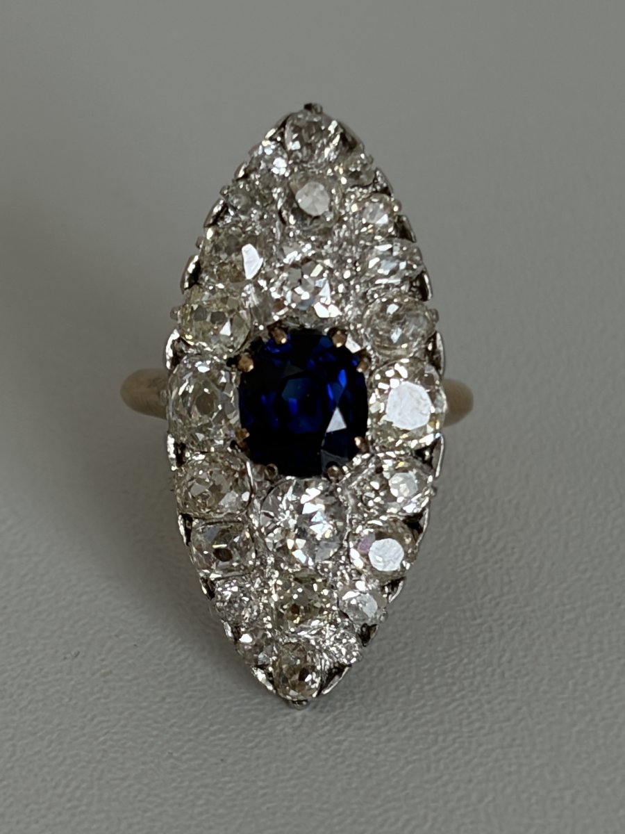 7818 - Yellow Gold Marquise Ring With Unheated Sapphire And Certified Diamonds, 2.50 Ct-photo-4