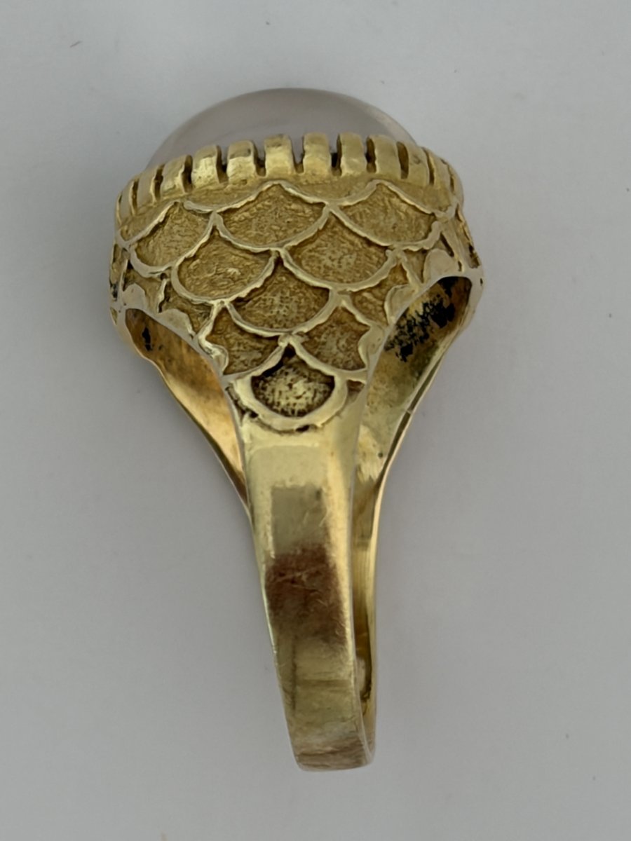 7820 - Vintage Yellow Gold Signet Ring With Moonstone-photo-2