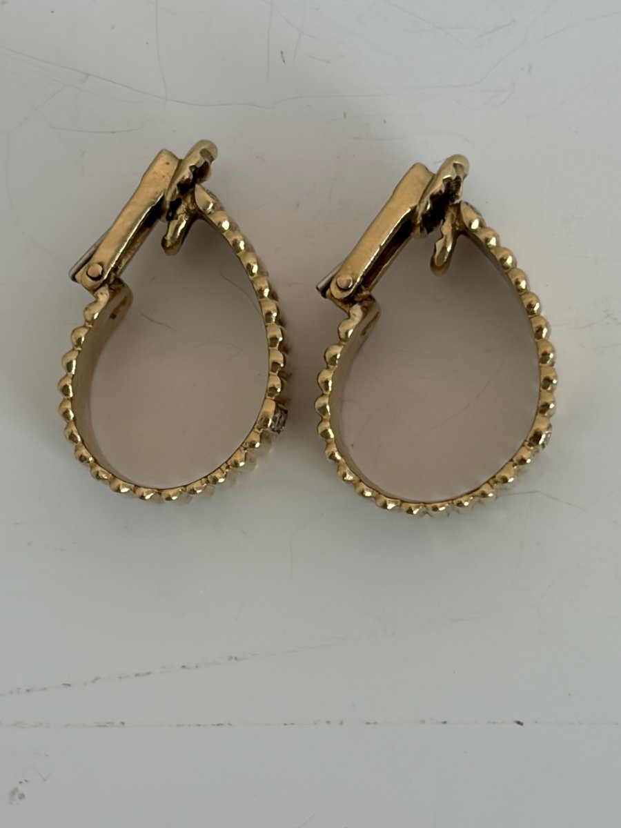 7822- Boucles d'Oreilles Vintage Or Jaune Diamants-photo-2