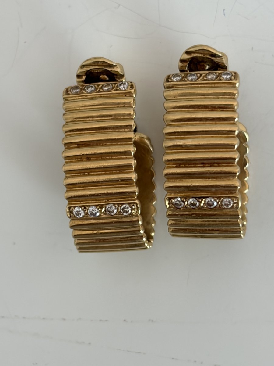 7822- Boucles d'Oreilles Vintage Or Jaune Diamants