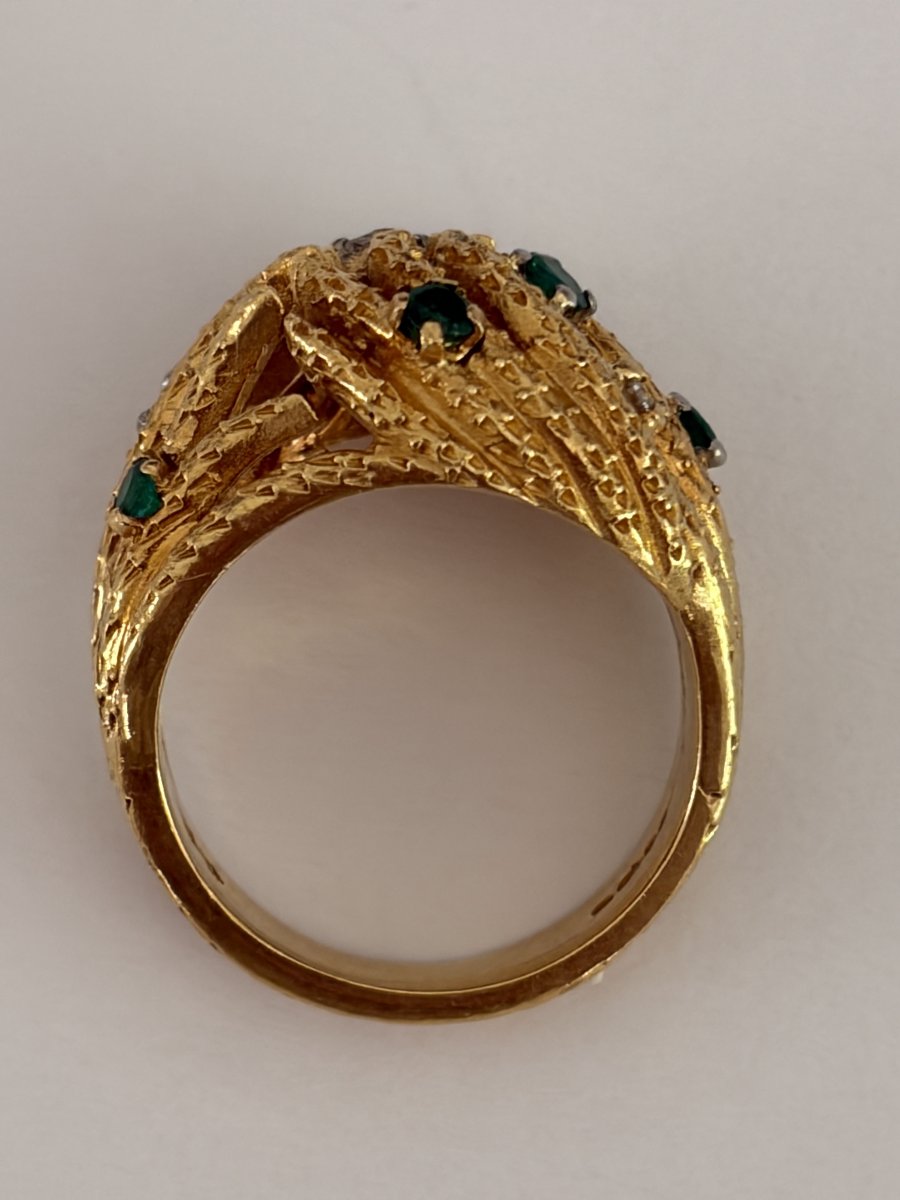 7826- Bague Vintage Or Jaune Emeraudes Diamants-photo-3