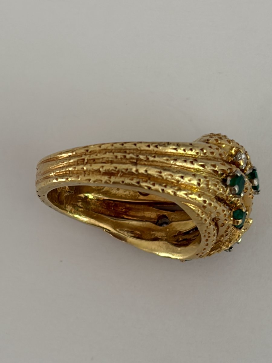 7826- Bague Vintage Or Jaune Emeraudes Diamants-photo-4